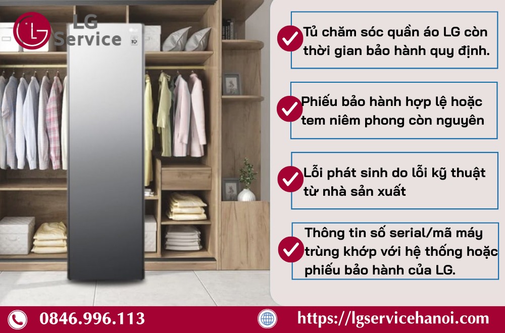 Điều kiện được bảo hành tủ chăm sóc quần áo LG