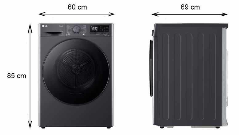 Máy sấy LG DVHP50M - Kích thước thực tế giúp người dùng lựa chọn không gian để phù hợp