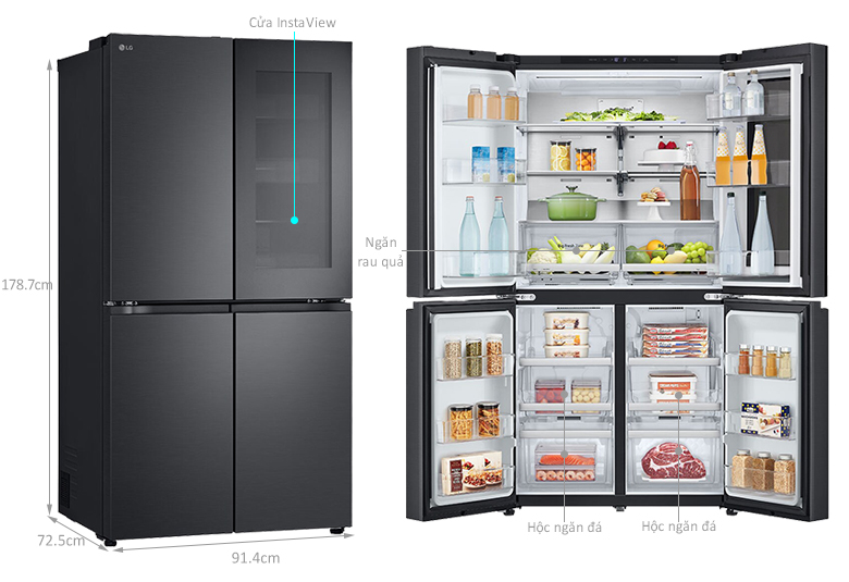 Tủ lạnh French door InstaView LG Inverter 666 lít LFB66BLMI với kích thước cơ bản