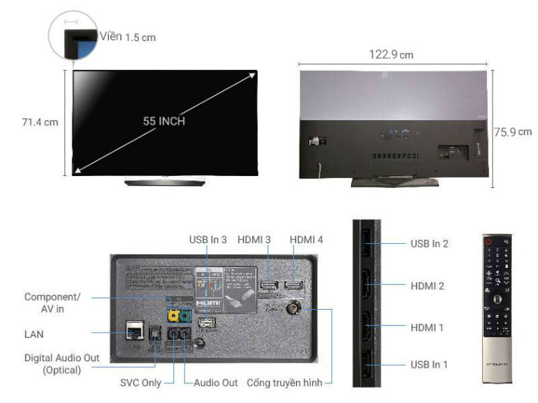 tivi LG 55B6T kích thước