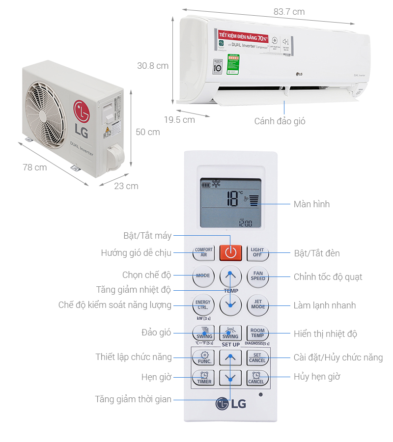 Thiết kế hiện đại - Điều hòa LG 1 chiều Inverter 12000BTU V13API 