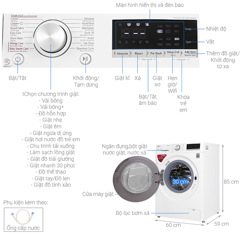 ảnh kích thước-Máy giặt LG AI DD 8.5 kg FV1408S4W lồng ngang