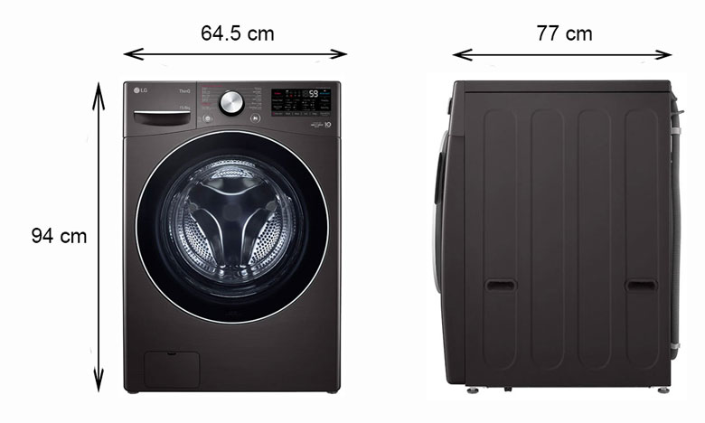 Máy giặt sấy LG Inverter 15kg F2515RTGB lồng ngang - Kích thước thực tế