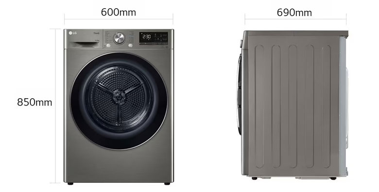 Máy sấy LG DUAL Inverter Heat Pump™ 10.5kg DVHP50P - Kích thước thực tế
