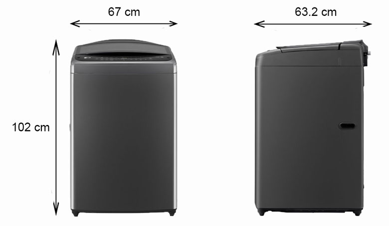 Máy giặt LG Inverter 16kg TV2516DV3B lồng đứng - Kích thước thực tế