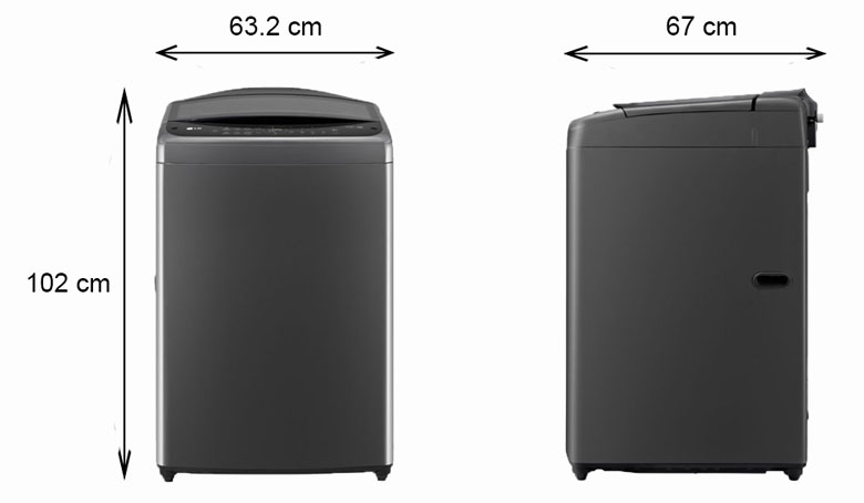 Máy giặt LG Inverter 18kg TV2518DV3B lồng đứng - Kích thước thực tế