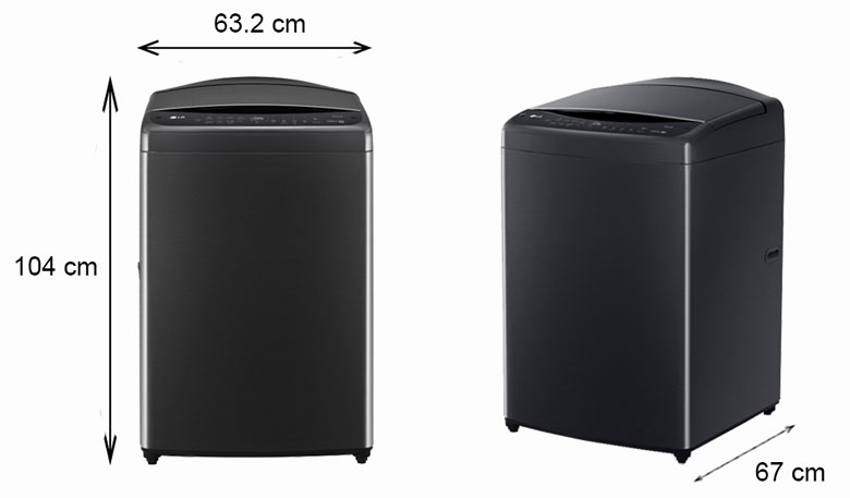 Máy giặt LG Inverter 20kg TV2520DV7J lồng đứng - Kích thước thực tế