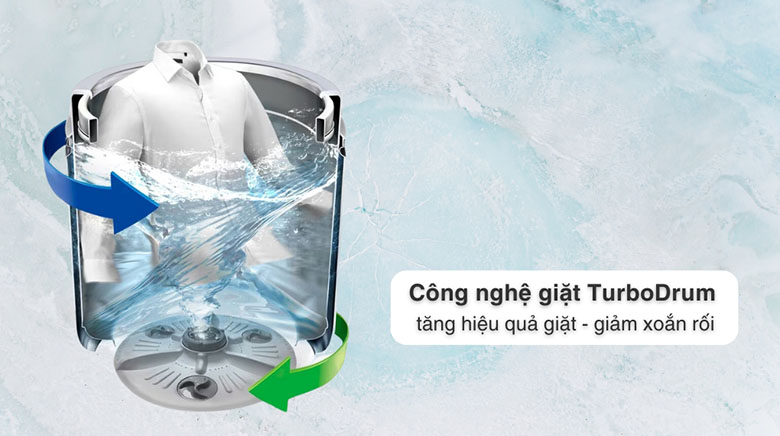 Công nghệ giặt xoay chiều - Máy giặt LG T2514VBTB giảm nhăn và xoắn rối