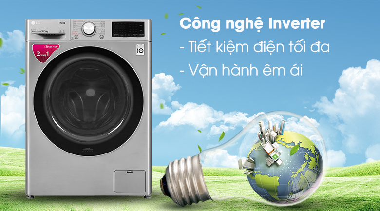Máy giặt sấy LG Inverter 9 kg FV1409G4V tiết kiệm năng lượng