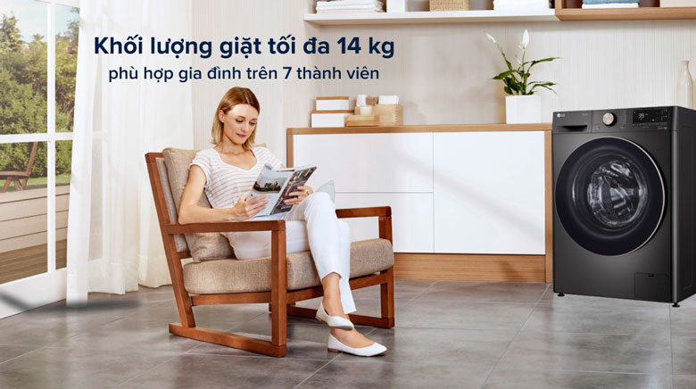 Máy giặt LG Inverter 14kg FV1414S3BA lồng ngang - Giặt tối đa 14kg