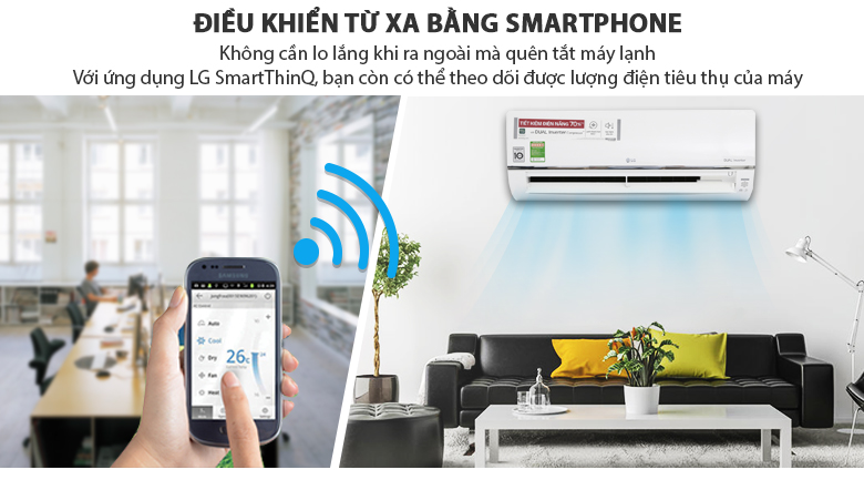 Điều khiển bằng điện thoại - Điều hòa LG 1 chiều Inverter 12000BTU V13API 