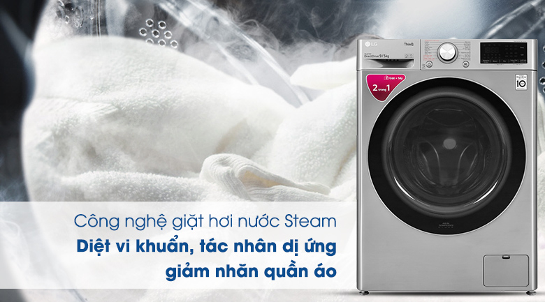 Máy giặt sấy LG Inverter 9 kg FV1409G4V giặt hơi nước Steam