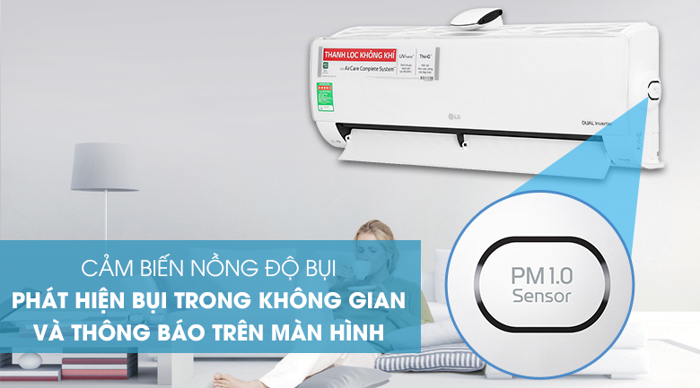 Điều hoà LG V10APFUV còn cho các bạn biết được nồng độ bụi qua thông báo màn hình