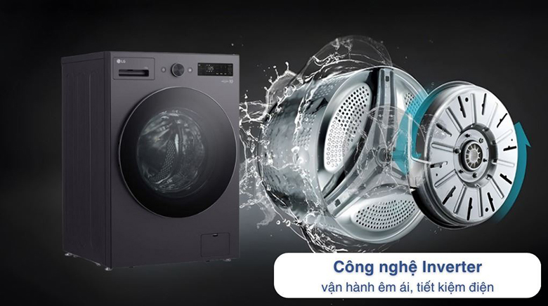 Máy giặt LG AI DD Inverter 15 kg F2515SNTG lồng ngang - Động cơ hoạt động êm ái, bền bỉ, tiết kiệm điện
