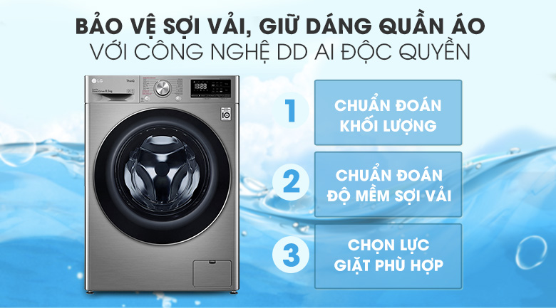 trí tuệ nhân tạo AI-Máy giặt LG Inverter 8.5 kg FV1408S4V lồng ngang