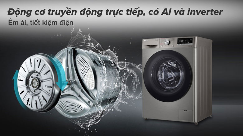 Máy giặt sấy LG Inverter 10 kg FV1410D4P lồng ngang - Động cơ tiết kiệm điện