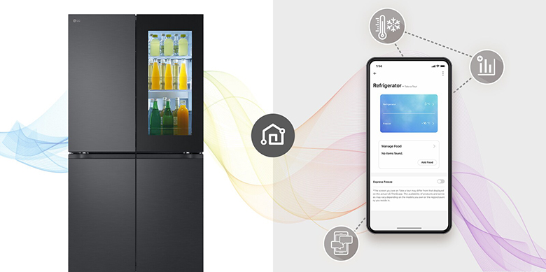 Tủ lạnh French door InstaView LG Inverter 666 lít LFB66BLMI kết nối với điện thoại thông minh