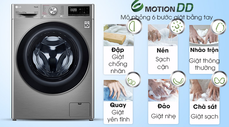 Công nghệ giặt 6 chuyển động-Máy giặt LG Inverter 8.5 kg FV1408S4V lồng ngang