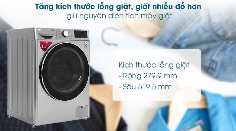 Máy giặt sấy LG Inverter 9 kg FV1409G4V tăng kích thước lồng giặt