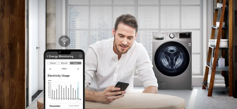 Máy giặt sấy LG Inverter 15kg F2515RTGB lồng ngang - Theo dõi và bảo trì thông minh qua LG ThinQ