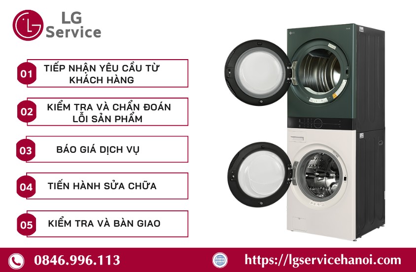 Quy trình sửa tháp giặt sấy LG tại LG Service Hà Nội