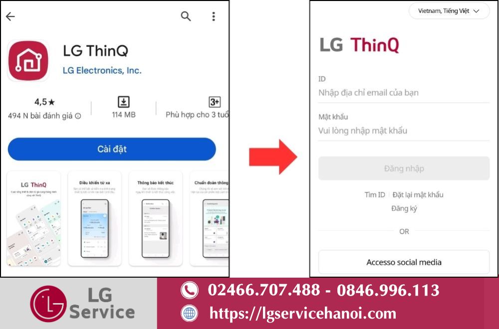 Đăng ký hoặc đăng nhập tài khoản LG